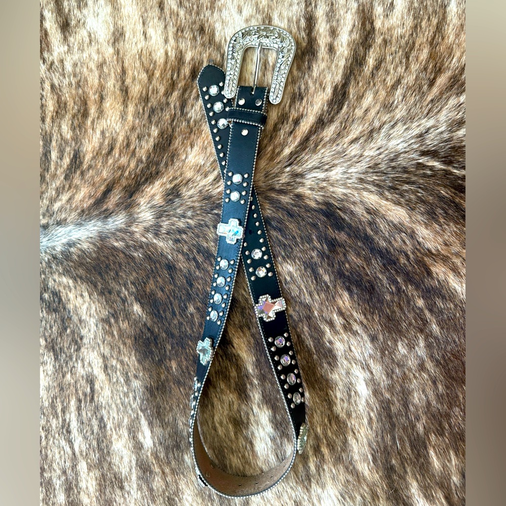 Black and bling western belt - with cross detail